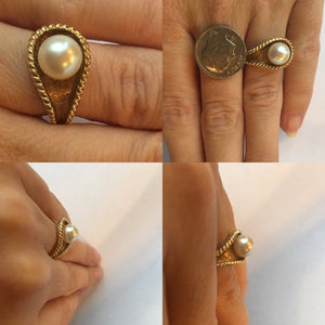 Vintage Asymmetrical Pearl Ring. 14k Yellow Gold. June Birthstone. 4th Anniversary Gift. - Scotch Street Vintage