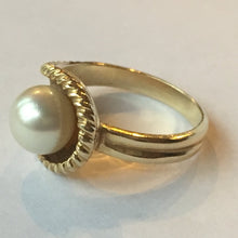Load image into Gallery viewer, Vintage Asymmetrical Pearl Ring. 14k Yellow Gold. June Birthstone. 4th Anniversary Gift. - Scotch Street Vintage
