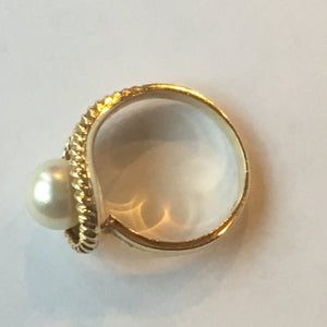 Vintage Asymmetrical Pearl Ring. 14k Yellow Gold. June Birthstone. 4th Anniversary Gift. - Scotch Street Vintage
