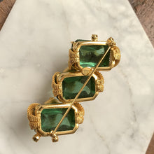 Load image into Gallery viewer, Vintage Avant Garde Gold Tone Brooch br Arnold Scaasi. Green Glass Stones Repurpose into a Necklace. - Scotch Street Vintage