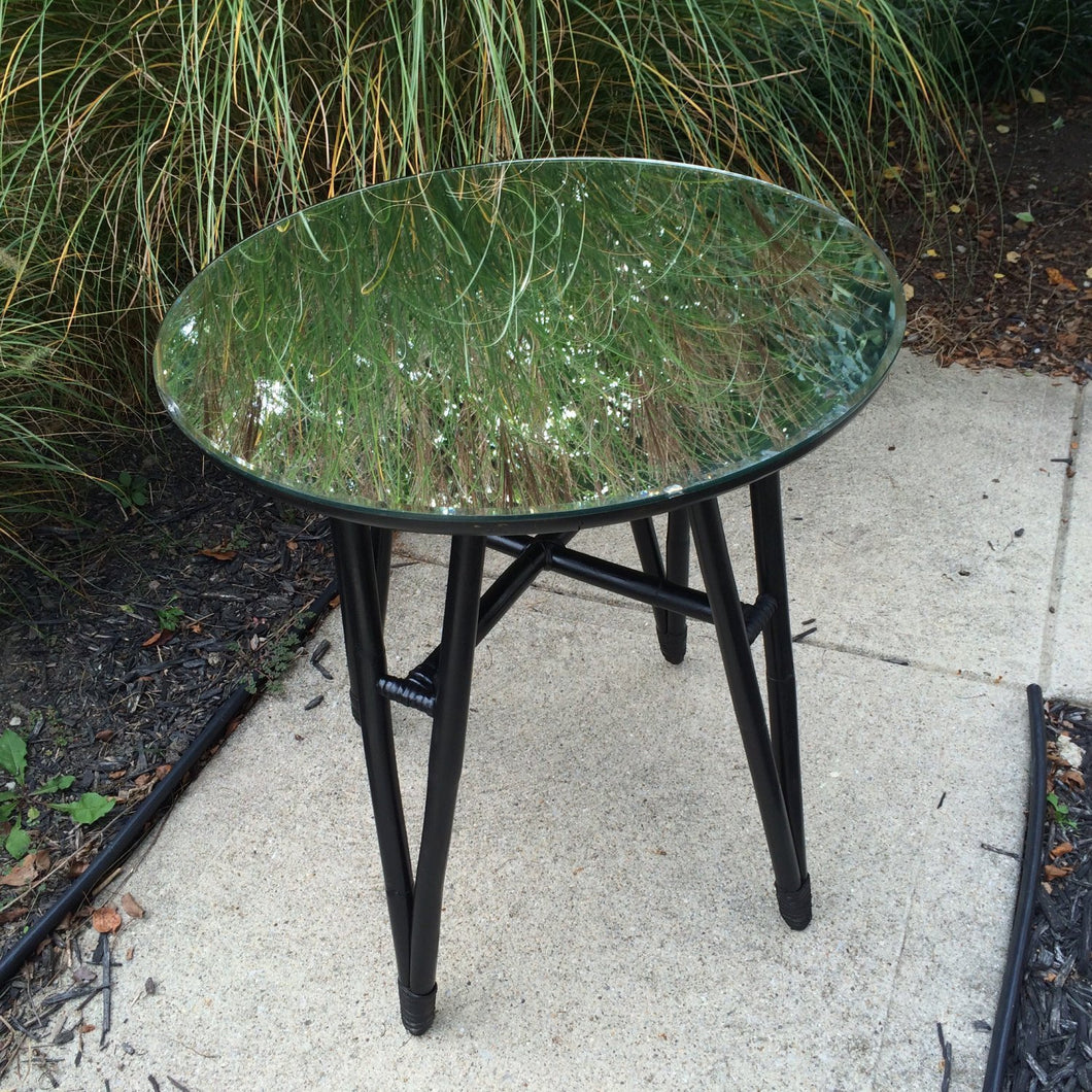 Vintage Bamboo Accent Table. Vintage Mirror Top. Mid Century Modern Style Furniture. Black - Scotch Street Vintage