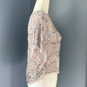 Vintage Beaded and Sequin Pink Blush Silk Blouse. Vintage Saks Fifth Avenue Evening Attire. - Scotch Street Vintage