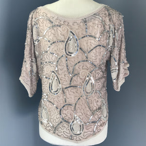 Vintage Beaded and Sequin Pink Blush Silk Blouse. Vintage Saks Fifth Avenue Evening Attire. - Scotch Street Vintage