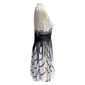 Vintage Black and White Cocktail Dress by Miss Elliette. Gorgeous Ribbon Detail. - Scotch Street Vintage
