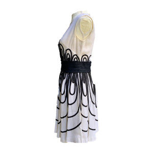 Vintage Black and White Cocktail Dress by Miss Elliette. Gorgeous Ribbon Detail. - Scotch Street Vintage