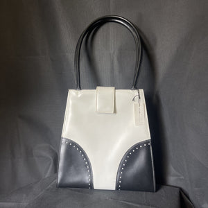 Vintage Black and White Leather Handbag by Saks Fifth Avenue. 1950s Sustainable Fashion Accessories. - Scotch Street Vintage