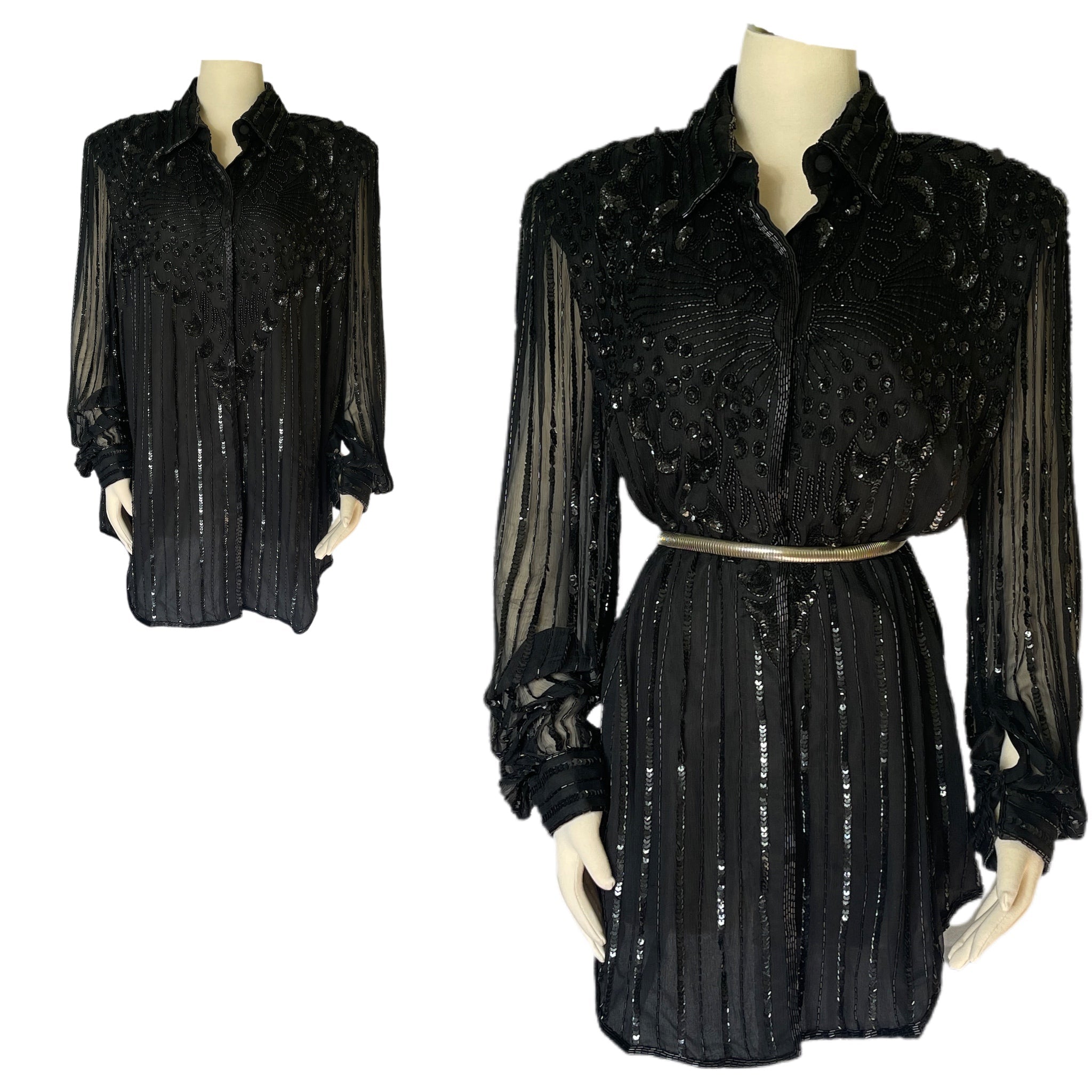 Vintage Black Beaded Shirt Dress or Jacket by Stenay. Pep up Jeans or Vintage Black Beaded Shirt Dress or Jacket by Stenay. Pep up Jeans or