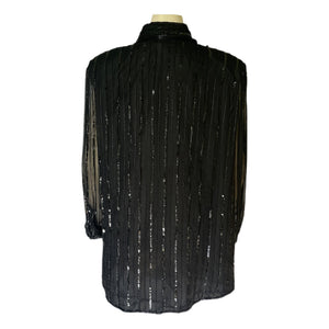 Vintage Black Beaded Shirt Dress or Jacket by Stenay. Pep up Jeans or Belt as Mini Dress. 1980s Large Oversized 1980s - Scotch Street Vintage