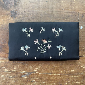 Vintage Black Clutch with Floral Embroidery by Maxim. Silk Evening Bag with Blue Green and Pink Flowers. - Scotch Street Vintage