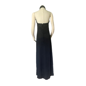 Vintage Black Evening Gown in Halter Style with Black Sequin Accents. Elegant Formal Dress. - Scotch Street Vintage