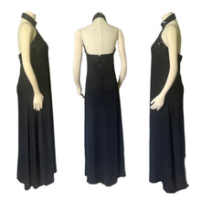 Load image into Gallery viewer, Vintage Black Evening Gown in Halter Style with Black Sequin Accents. Elegant Formal Dress. - Scotch Street Vintage