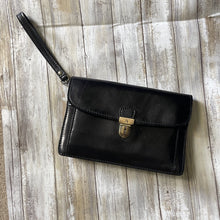 Load image into Gallery viewer, Vintage Black Leather Clutch from Italy. Envelope Style with a Wallet Organizer Section. 1980s Fashion. - Scotch Street Vintage