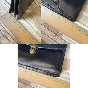 Vintage Black Leather Clutch from Italy. Envelope Style with a Wallet Organizer Section. 1980s Fashion. - Scotch Street Vintage