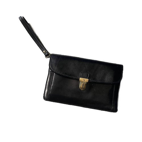 Vintage Black Leather Clutch from Italy. Envelope Style with a Wallet Organizer Section. 1980s Fashion. - Scotch Street Vintage