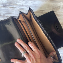 Load image into Gallery viewer, Vintage Black Leather Clutch from Italy. Envelope Style with a Wallet Organizer Section. 1980s Fashion. - Scotch Street Vintage