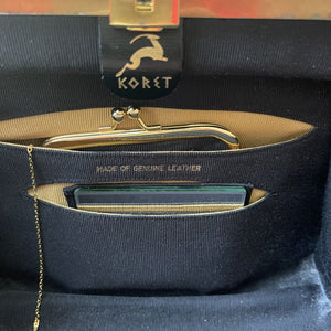 Vintage Black Leather Handbag by Koret in a Doctor Satchel Style Purse. 1950s Collectable Designer Bag. - Scotch Street Vintage
