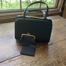 Load image into Gallery viewer, Vintage Black Leather Handbag by Koret in a Doctor Satchel Style Purse. 1950s Collectable Designer Bag. - Scotch Street Vintage