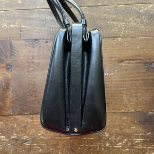 Vintage Black Leather Handbag by Koret in a Doctor Satchel Style Purse. 1950s Collectable Designer Bag. - Scotch Street Vintage