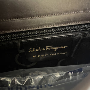 Vintage Black Leather Purse by Salvatore Ferragamo. Gold Tone Hardware. 1980s Designer Bag. - Scotch Street Vintage