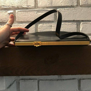 Vintage Black Leather Purse / Handbag by Koret. Gold Tone Hardware. 1950s Bag. Made in the USA. - Scotch Street Vintage
