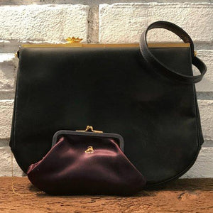 Vintage Black Leather Purse / Handbag by Koret. Gold Tone Hardware. 1950s Bag. Made in the USA. - Scotch Street Vintage