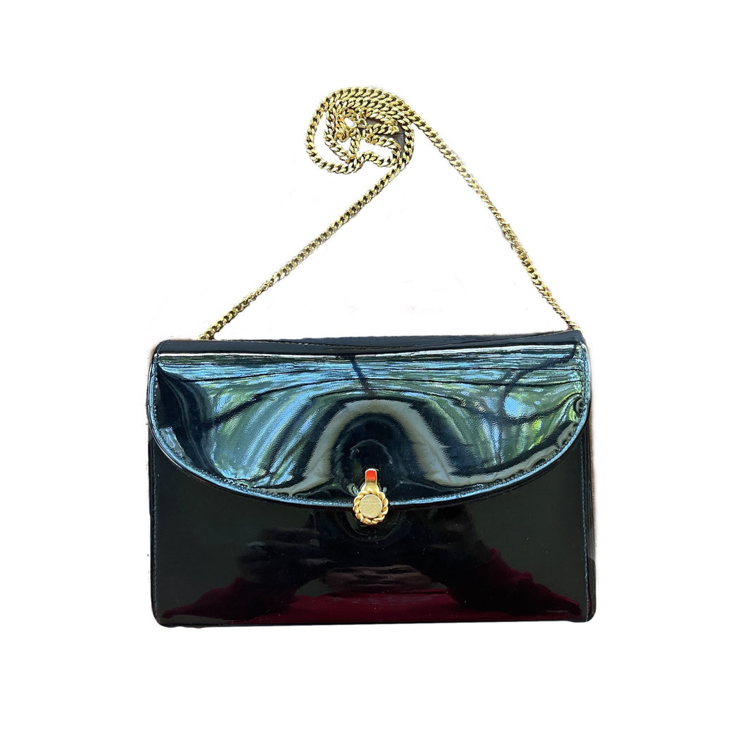 H L USA | Bags | Vintage Hl Usa Black Evening Clutch Purse Gold Chain Lined Bag  Patent Leather | Poshmark