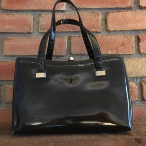 Vintage Black Patent Leather Handbag by Koret. 1950s Purse. Red Leather Interior. - Scotch Street Vintage