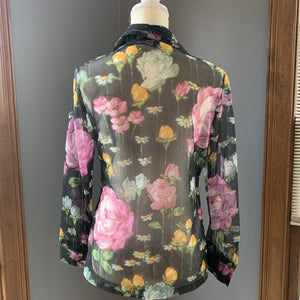 Vintage Black Sheer Floral Blouse or Jacket by Three Flagg. Vintage Fashion Statement Piece. - Scotch Street Vintage