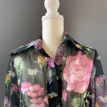 Load image into Gallery viewer, Vintage Black Sheer Floral Blouse or Jacket by Three Flagg. Vintage Fashion Statement Piece. - Scotch Street Vintage