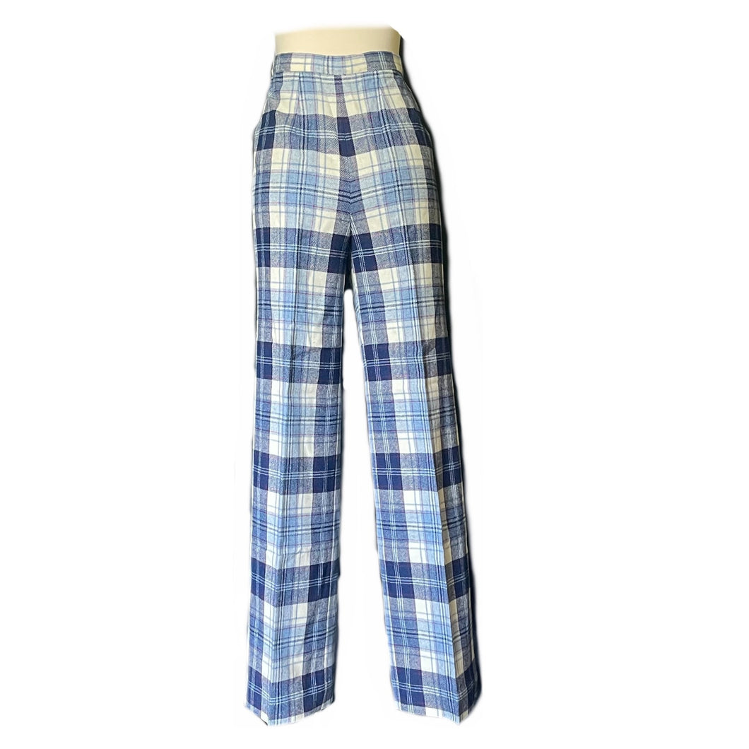 Vintage Blue and Red Plaid Pants by Pendleton. Wool Slacks with Wide Legs. 1950s Preppy Chic Fashion. - Scotch Street Vintage