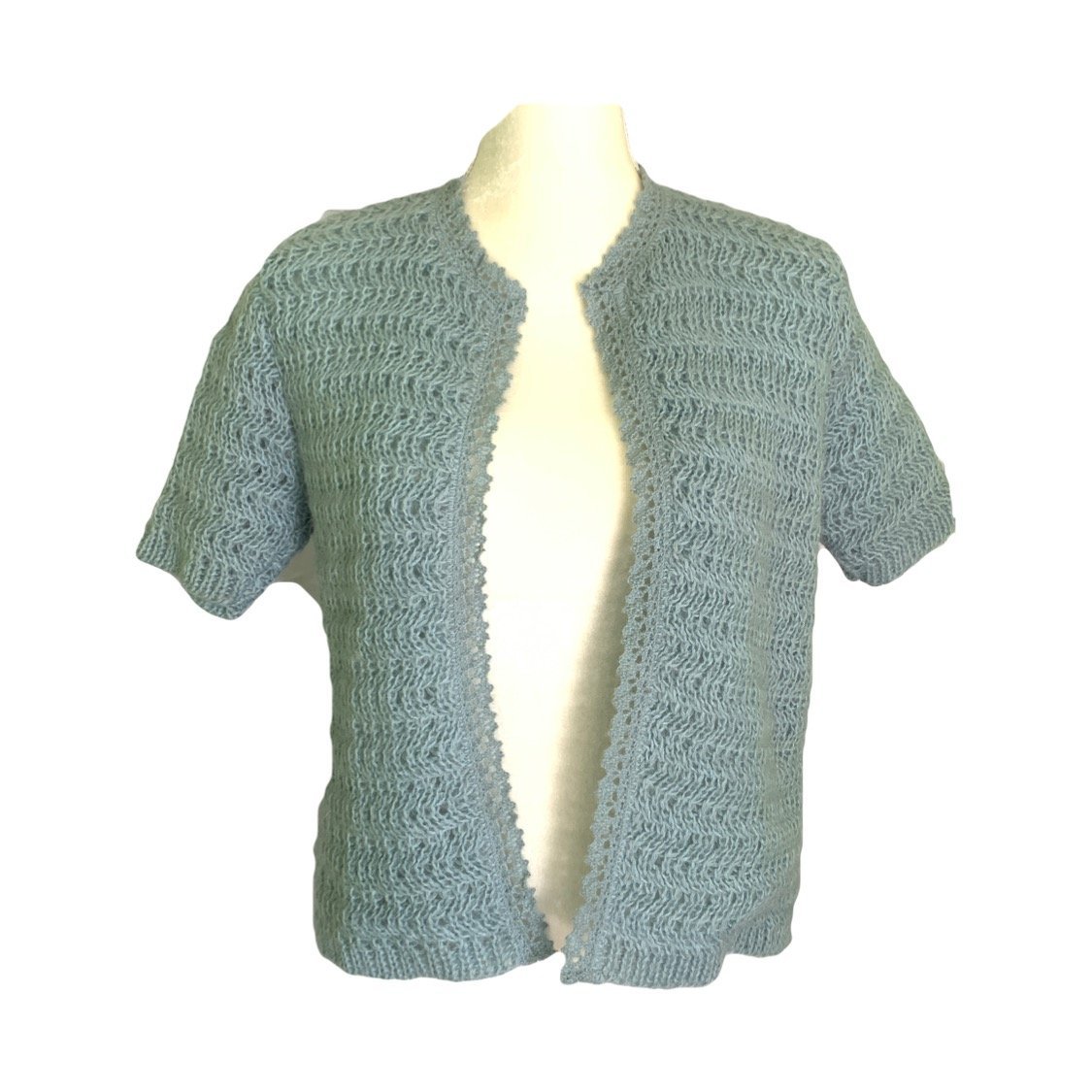 Vintage Blue Cardigan with Mohair Lace Knit Design by Neusteters of De