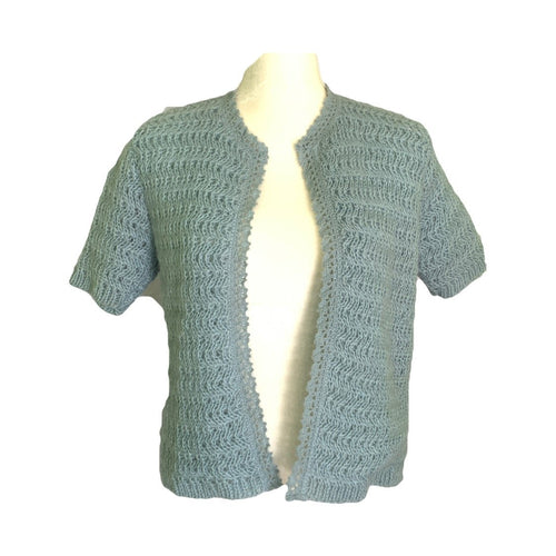Vintage Blue Cardigan with Mohair Lace Knit Design by Neusteters of Denver. 1930s Pin Up Style. - Scotch Street Vintage