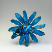 Load image into Gallery viewer, Vintage Blue Enamel Flower Ring. Upcycled Vintage Statement Ring. Blue Rhinestones. - Scotch Street Vintage