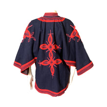 Load image into Gallery viewer, Vintage Blue Poncho Cape in Wool with a Red Accent from Guatemala. 1960s Stylish Sustainable. - Scotch Street Vintage