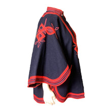 Load image into Gallery viewer, Vintage Blue Poncho Cape in Wool with a Red Accent from Guatemala. 1960s Stylish Sustainable. - Scotch Street Vintage