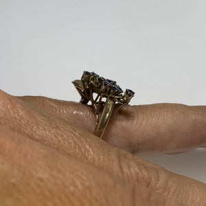 Vintage Blue Spinel Cluster Ring in a 14k Yellow Gold Art Nouveau Setting. August Birthstone. - Scotch Street Vintage