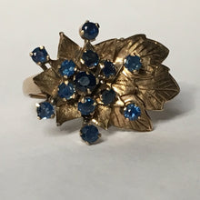 Load image into Gallery viewer, Vintage Blue Spinel Cluster Ring in a 14k Yellow Gold Art Nouveau Setting. August Birthstone. - Scotch Street Vintage