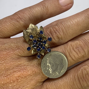 Vintage Blue Spinel Cluster Ring in a 14k Yellow Gold Art Nouveau Setting. August Birthstone. - Scotch Street Vintage