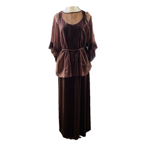 Vintage Bohemian Brown Maxi Dress and Sheer Top by Three Flaggs with Delicate Embroidery. - Scotch Street Vintage