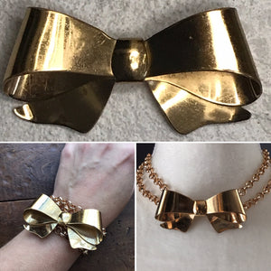 Vintage Bow Gold Tone Brooch by Coro. Possible Statement Necklace or Bracelet? - Scotch Street Vintage