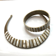 Load image into Gallery viewer, Vintage Brass and Mother of Pearl Collar Choker and Bangle Bracelet. - Scotch Street Vintage