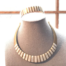 Load image into Gallery viewer, Vintage Brass and Mother of Pearl Collar Choker and Bangle Bracelet. - Scotch Street Vintage