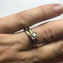 Load image into Gallery viewer, Vintage Bridal Set. Diamond Engagement Ring. Gold Wedding Band. Keepsake Brand. 14K Yellow Gold. - Scotch Street Vintage