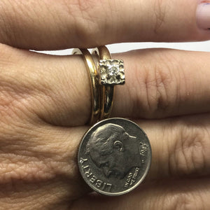 Vintage Bridal Set. Diamond Engagement Ring. Gold Wedding Band. Keepsake Brand. 14K Yellow Gold. - Scotch Street Vintage