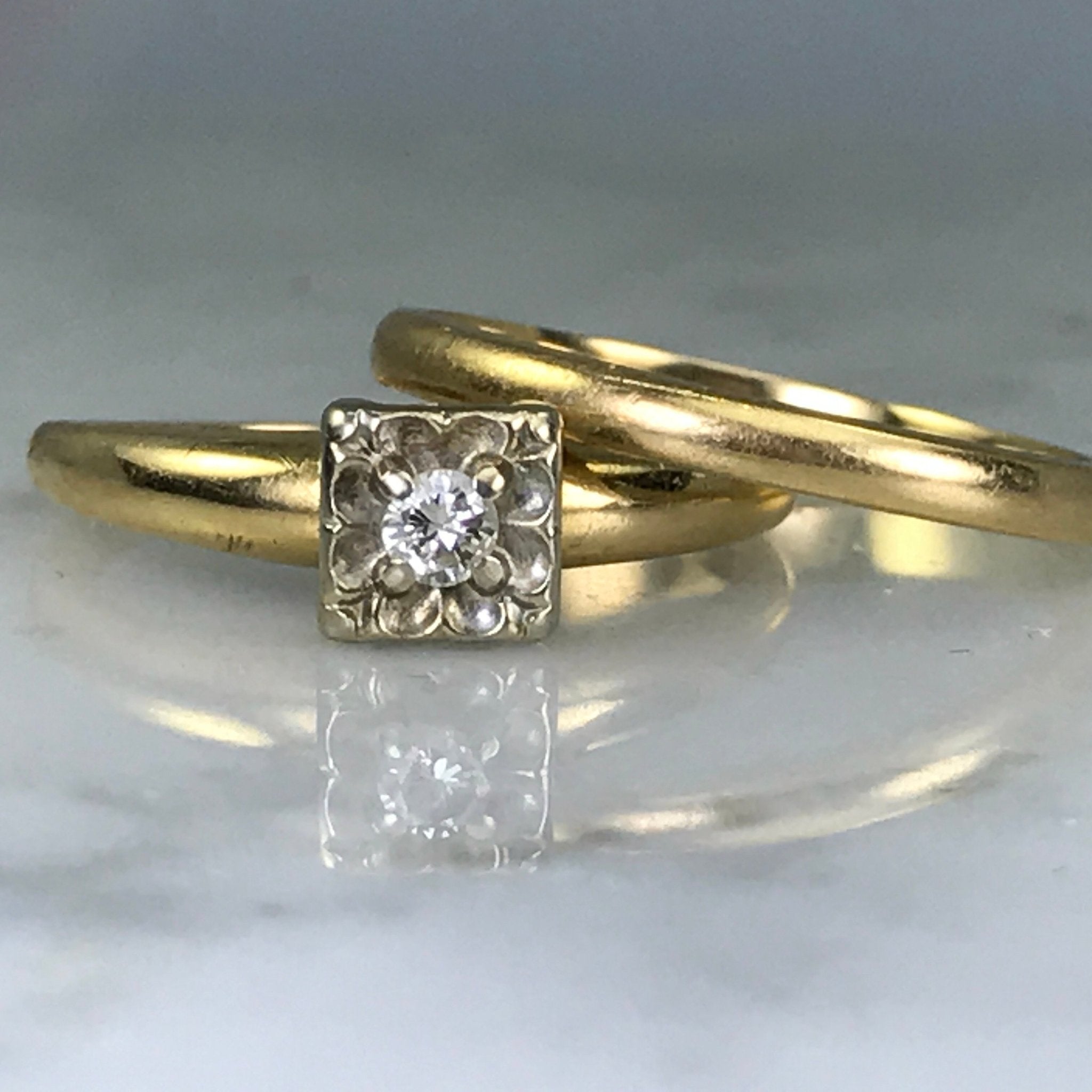 Vintage Diamond Solitaire Engagement Wedding Ring Set – Boylerpf