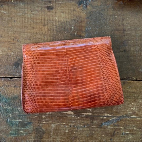 Vintage Brown Leather Clutch by Barfield & Baird. Perfect Fall Accessory in Stamped Cognac Leather. - Scotch Street Vintage