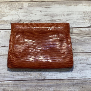 Vintage Brown Leather Clutch by Barfield & Baird. Perfect Fall Accessory in Stamped Cognac Leather. - Scotch Street Vintage