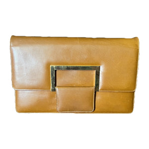 Vintage Brown Leather Clutch or Purse from Saks Fifth Avenue. Sleek Envelope Style. 1970s Fashion. - Scotch Street Vintage