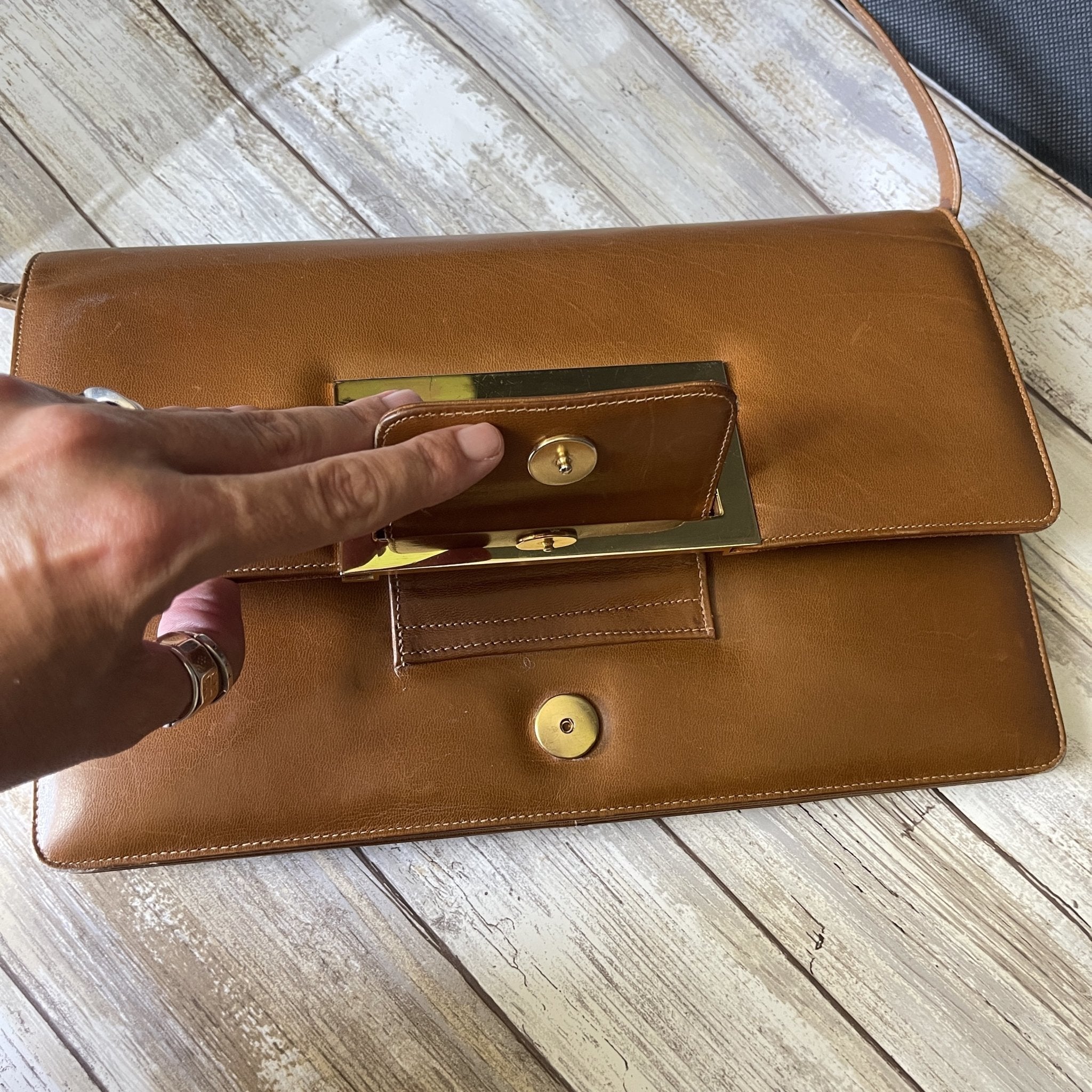 Vintage Brown Leather Clutch or Purse from Saks Fifth Avenue. Sleek En