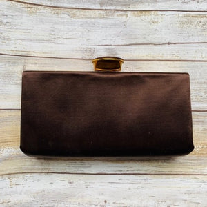 Vintage Brown Satin Clutch with Gold Tone Accents by Evans. 1940s Hollywood Glamour. - Scotch Street Vintage